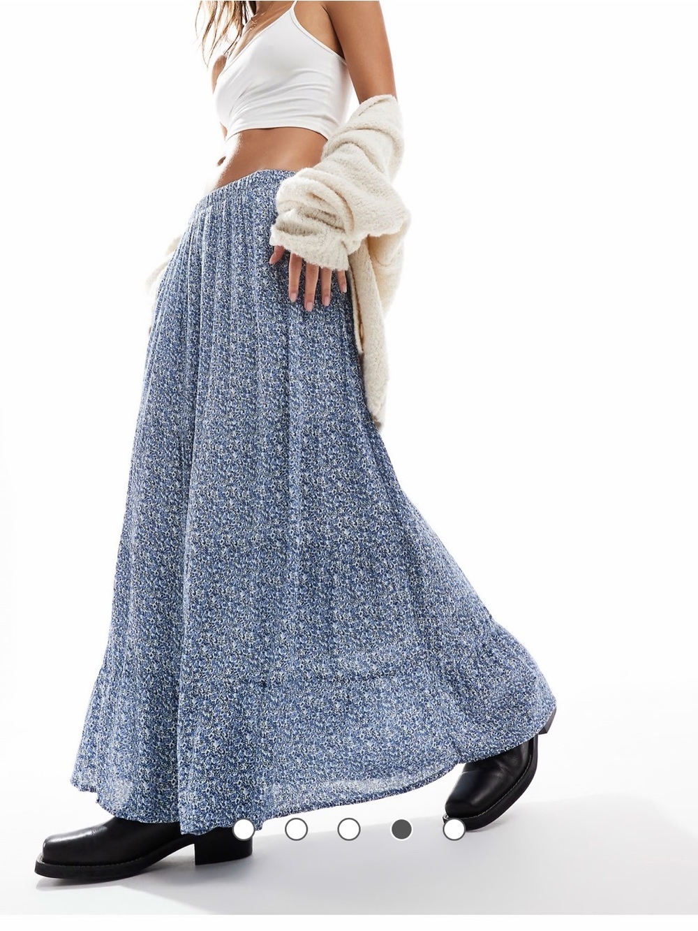 Hollister tiered Blue Floral Maxi adjustable rise Skirt with pockets x small